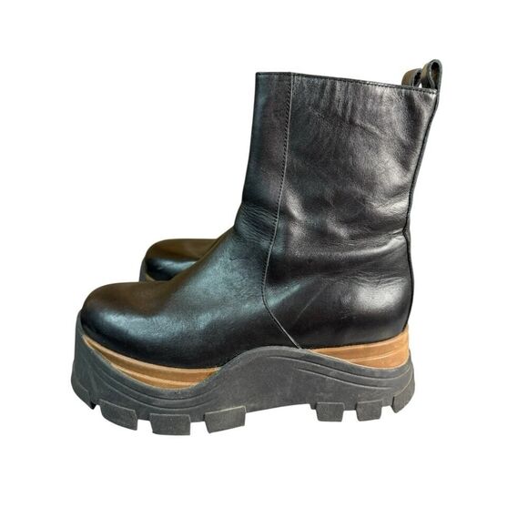 Alohas Sapphire Nutty Leather Platform Boots Black Brown Size 39 Chunky Sole - Picture 6 of 16